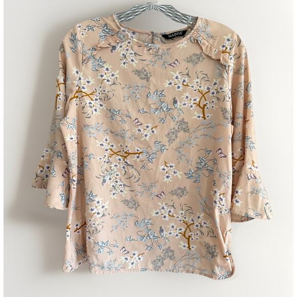 Harpa Peach Pink Floral Bell Sleeve‎ Blouse Boho Romantic Top Size Medium - Picture 2 of 12